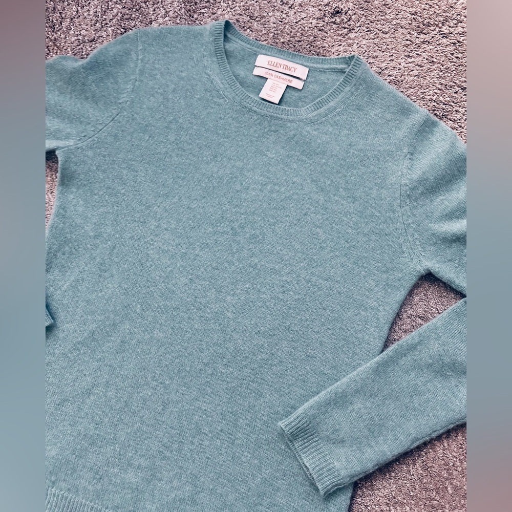 Cashmere Sweater 100% Ellen Tracy Long Sleeve Women’s XS Blue Green
